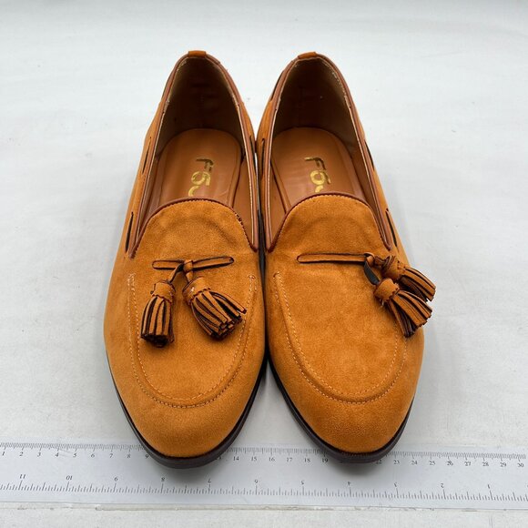 FSJ Brown Men's Retro Round Toe Tassel Loafers Suede Slip-On Comfortable Shoes - Picture 3 of 8